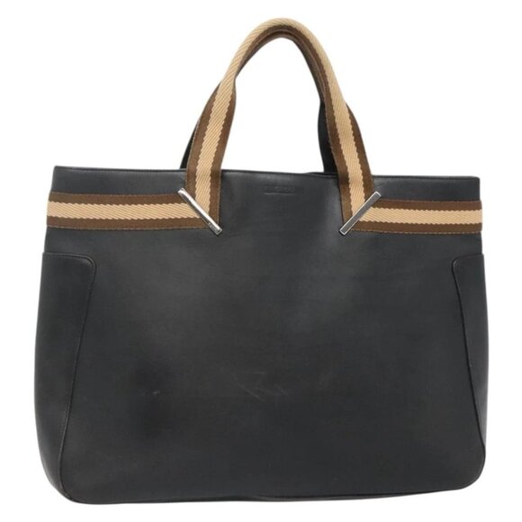 GUCCI Sherry Line Tote Bag Leather Black Silver 002 1134 Auth bs27562 - Picture 1 of 16